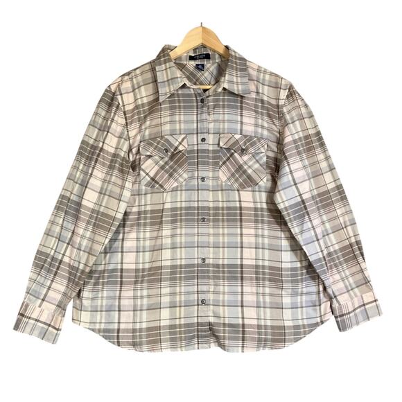 Chaps Shirt Women 3X Cream Tan Plaid Cotton Blend Button-Up Office Career Preppy - Picture 1 of 10